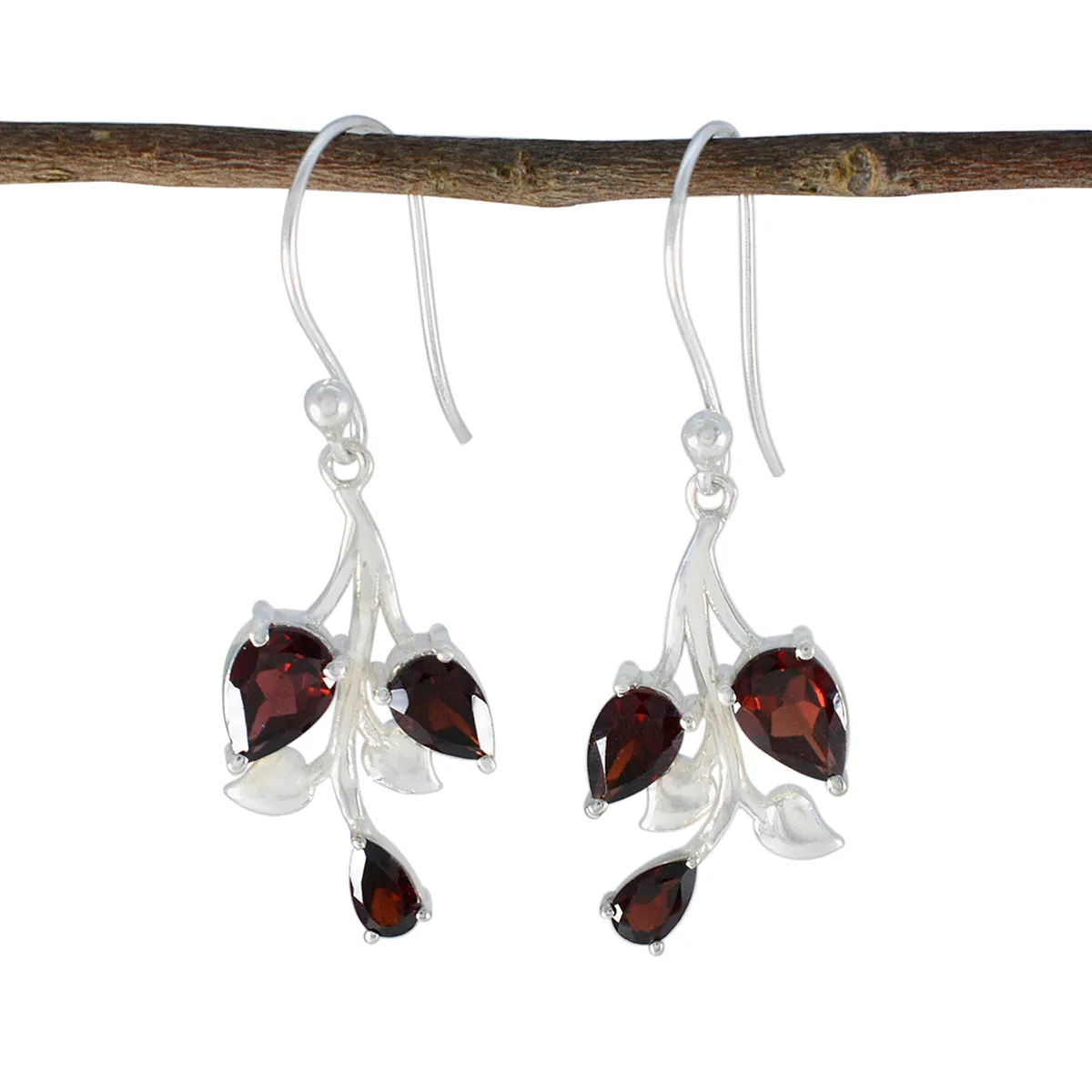 Riyo Foxy 925 Sterling Silver Earring For Wife Garnet Earring Bezel Setting Red Earring Dangle Earring