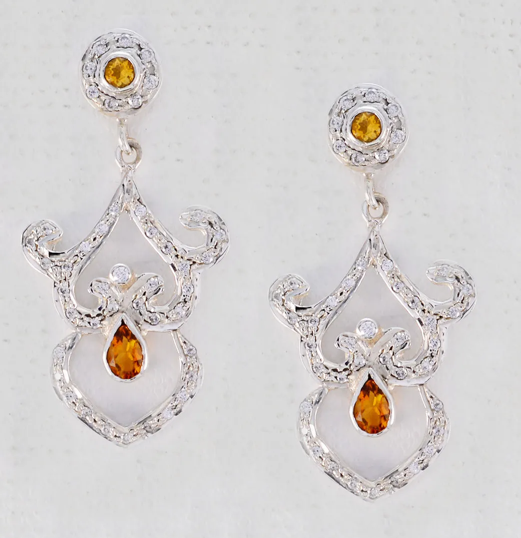 Riyo Genuine Gems MUlti shape Faceted Yellow Citrine Silver Earring Faishonable day gift