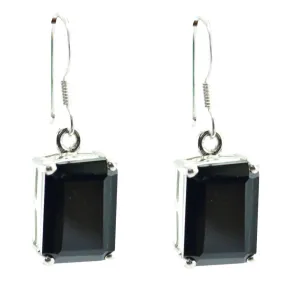 Riyo Genuine Gems Octogon Faceted Black Onyx Silver Earrings grandmother gift