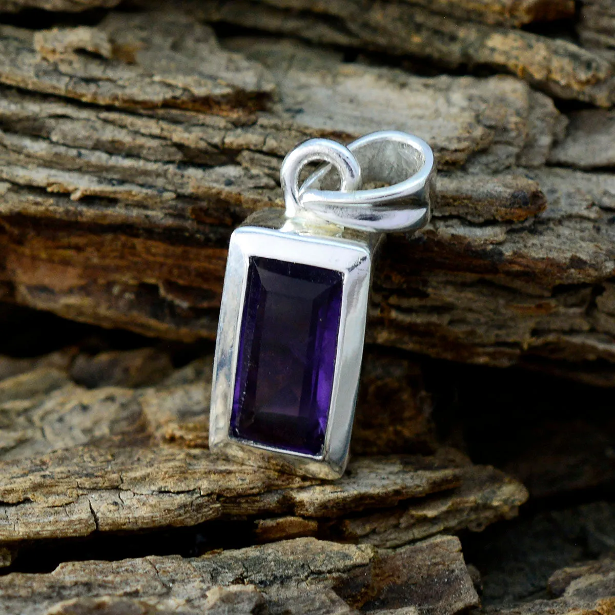 Riyo Genuine Gems Octogon Faceted Purple Amethyst 925 Sterling Silver Pendant gift for college