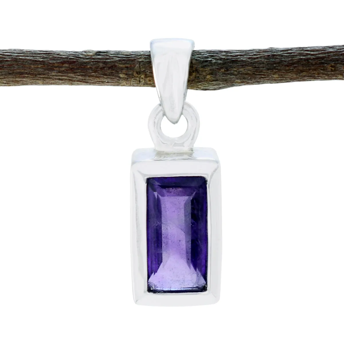 Riyo Genuine Gems Octogon Faceted Purple Amethyst 925 Sterling Silver Pendant gift for college