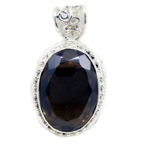 Riyo Genuine Gems Oval Faceted Brown smoky quartz Sterling Silver Pendants gift for independence day