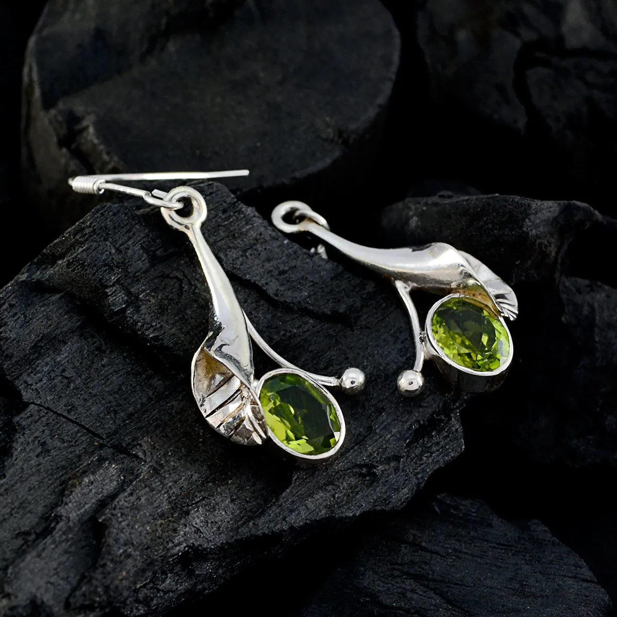 Riyo Genuine Gems oval Faceted Green Peridot Silver Earring gift for grandmom