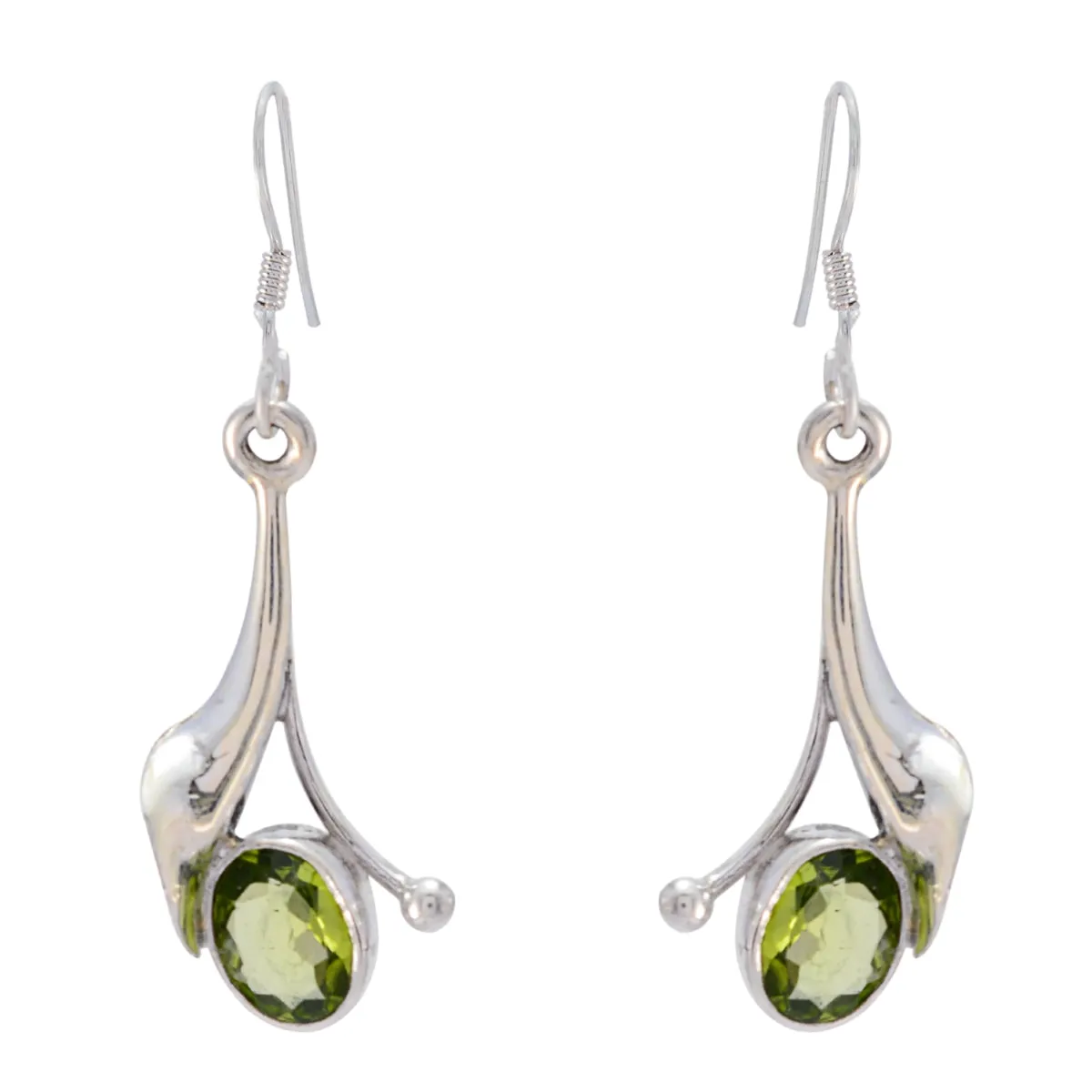 Riyo Genuine Gems oval Faceted Green Peridot Silver Earring gift for grandmom