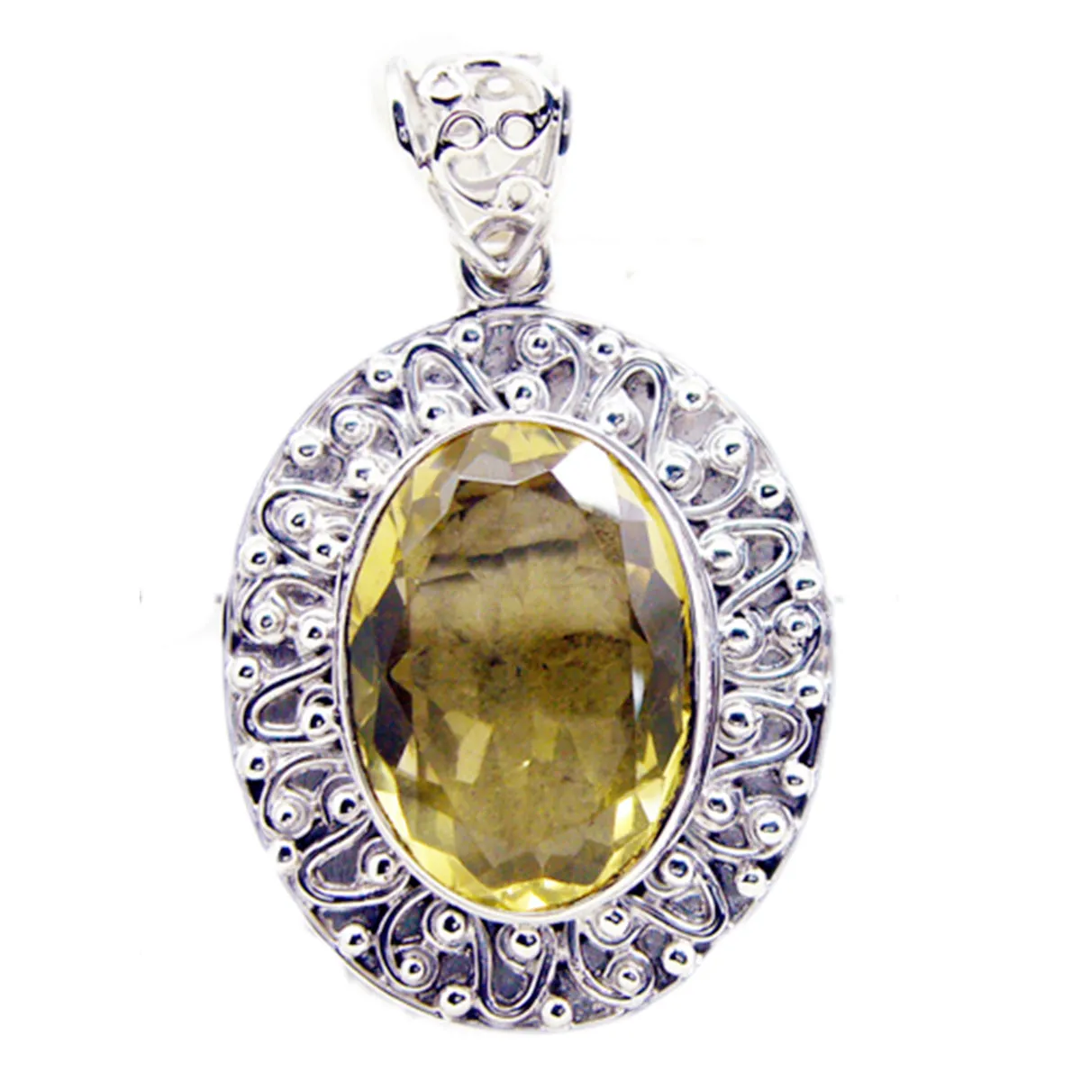 Riyo Genuine Gems Oval Faceted Yellow Lemon Quartz Solid Silver Pendant good Friday gift