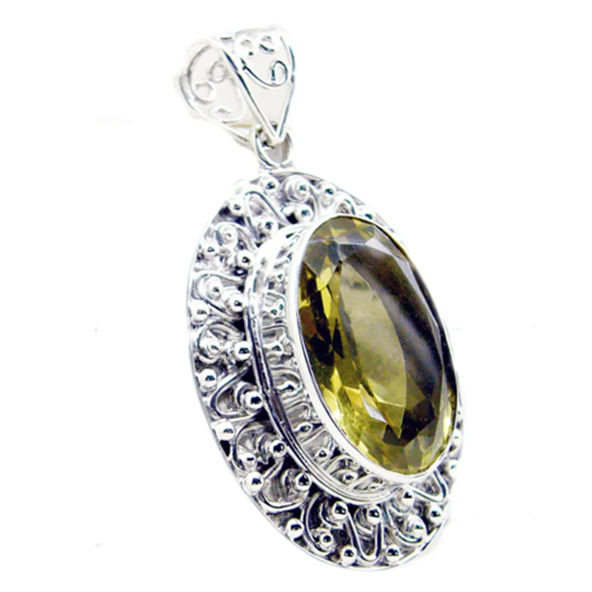 Riyo Genuine Gems Oval Faceted Yellow Lemon Quartz Solid Silver Pendant good Friday gift