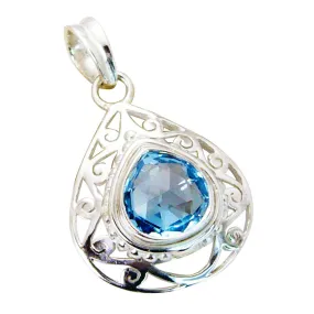 Riyo Genuine Gems Pear checker Blue Blue Topaz 925 Sterling Silver Pendants gift for boxing day