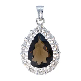 Riyo Genuine Gems Pear Faceted Brown smoky quartz 925 Silver Pendant gift for grandmom