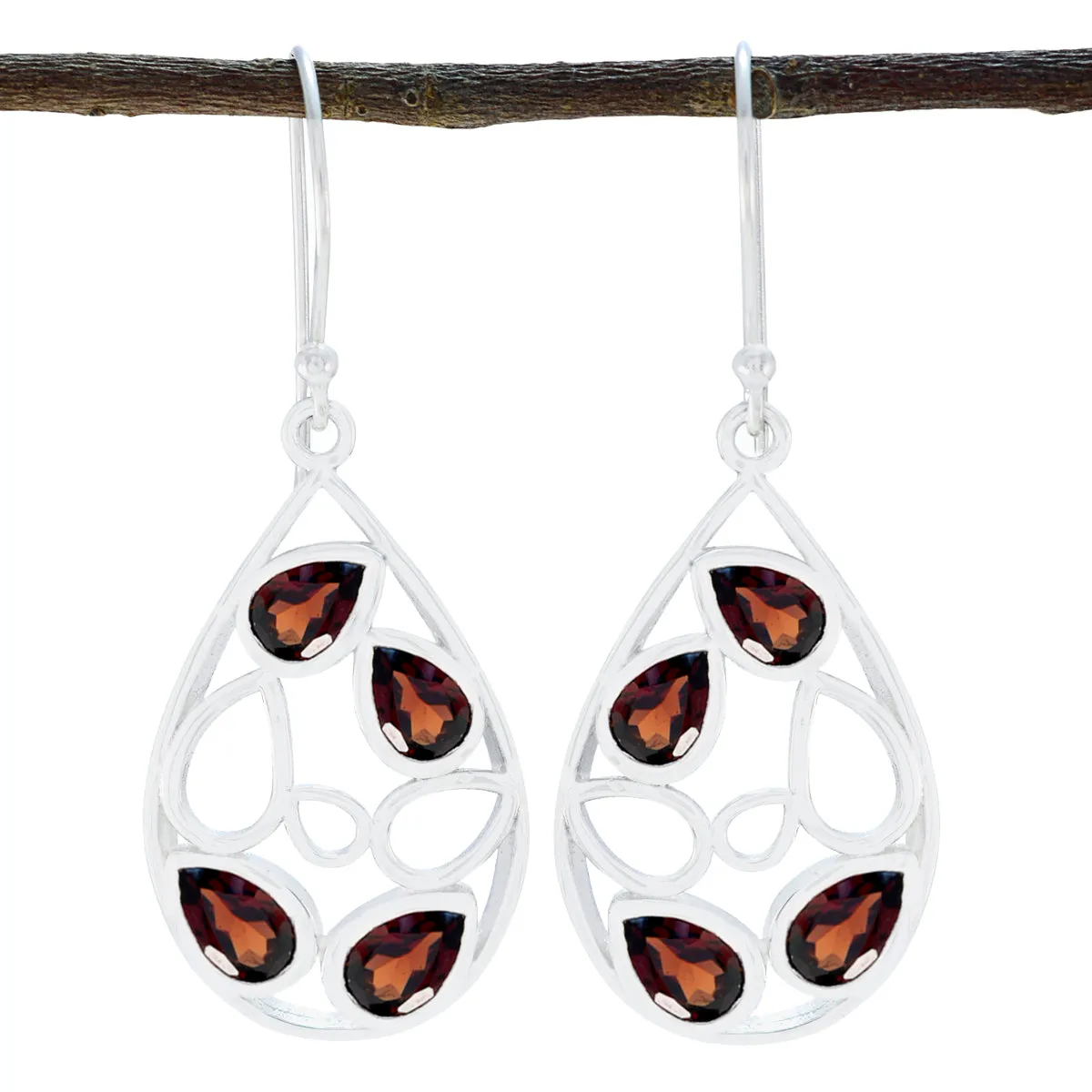 Riyo Genuine Gems pear Faceted Red Garnet Silver Earring moms day gift