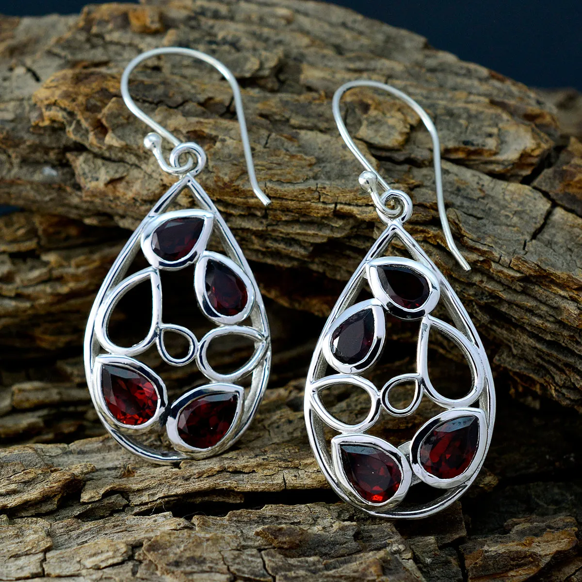 Riyo Genuine Gems pear Faceted Red Garnet Silver Earring moms day gift