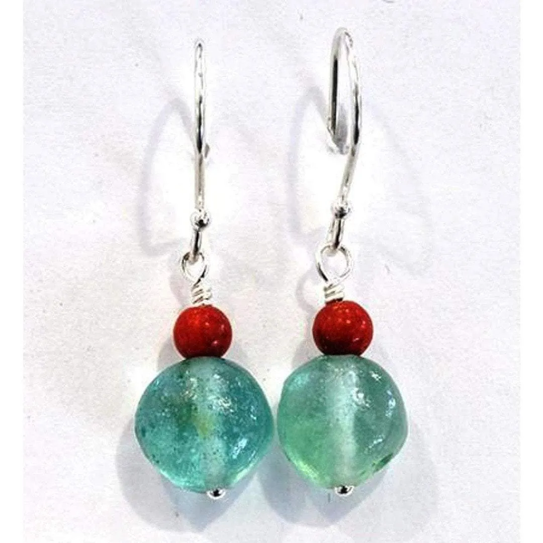 Roman glass earrings sterling silver Israeli Roman glass jewelry