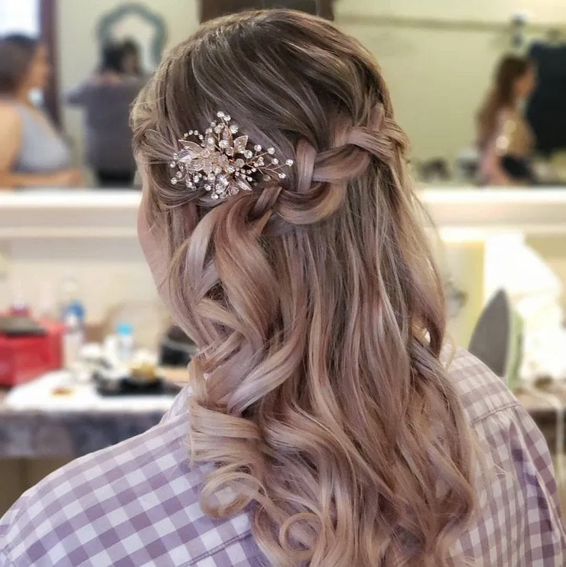 Rose Gold Bridal Hair Pin of Crystals and Leaves