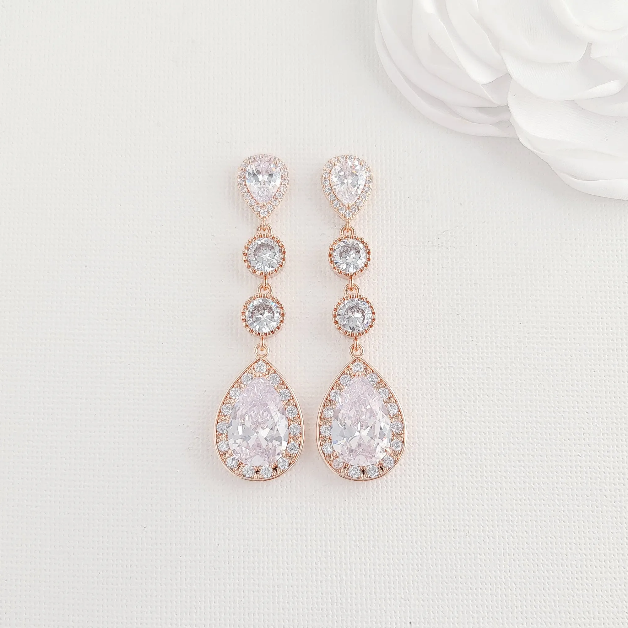 Rose Gold Long Earrings Set for Wedding-Evana