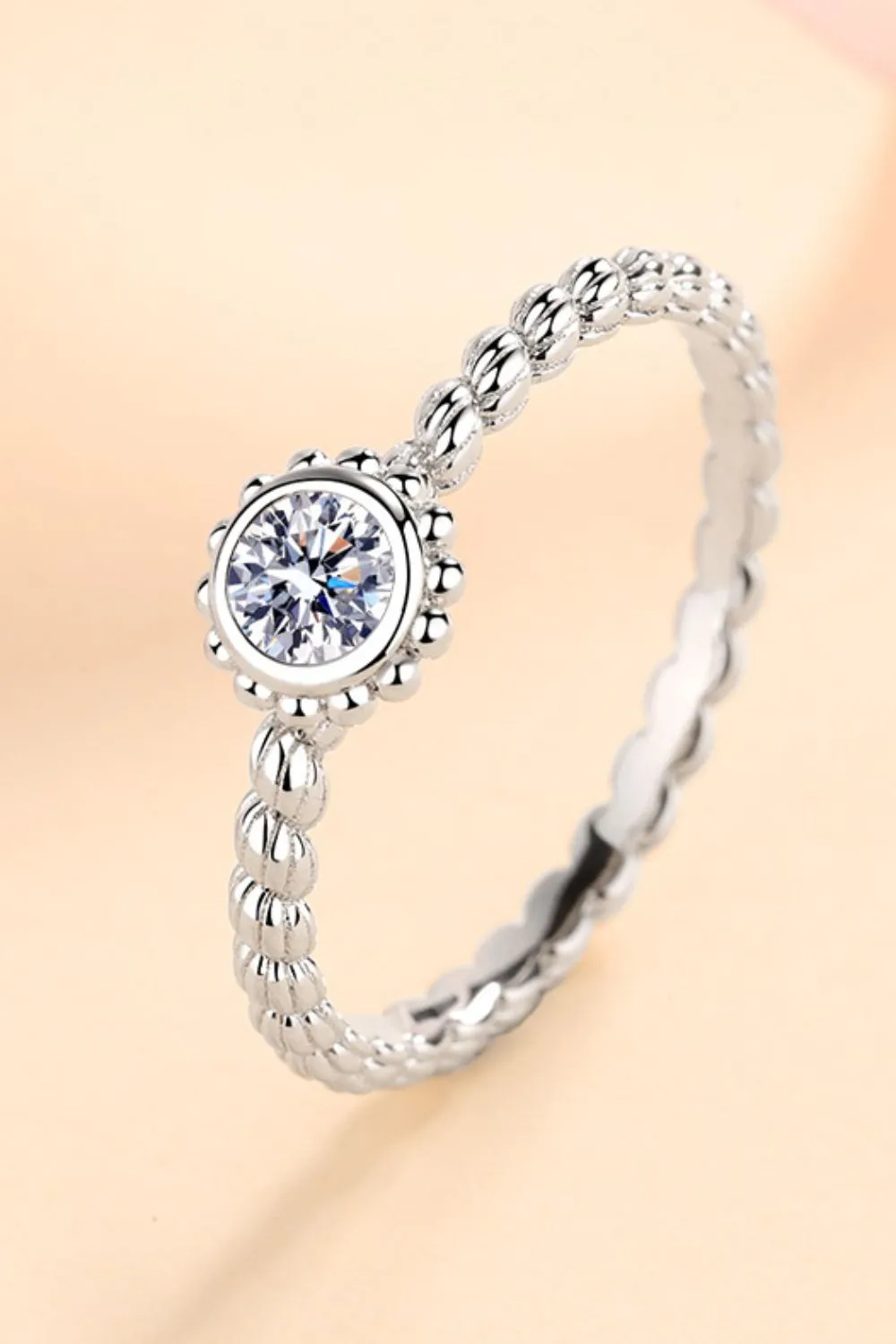 Round Moissanite 0.3 Ct Rhodium-Plated Ring