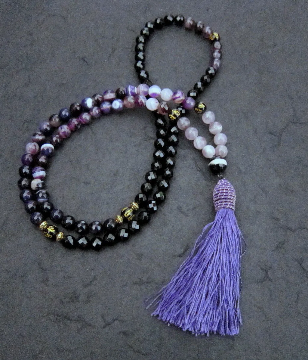 SALE - 108 Beaded Tassel Necklace in Amethyst ~Root Chakra Mala