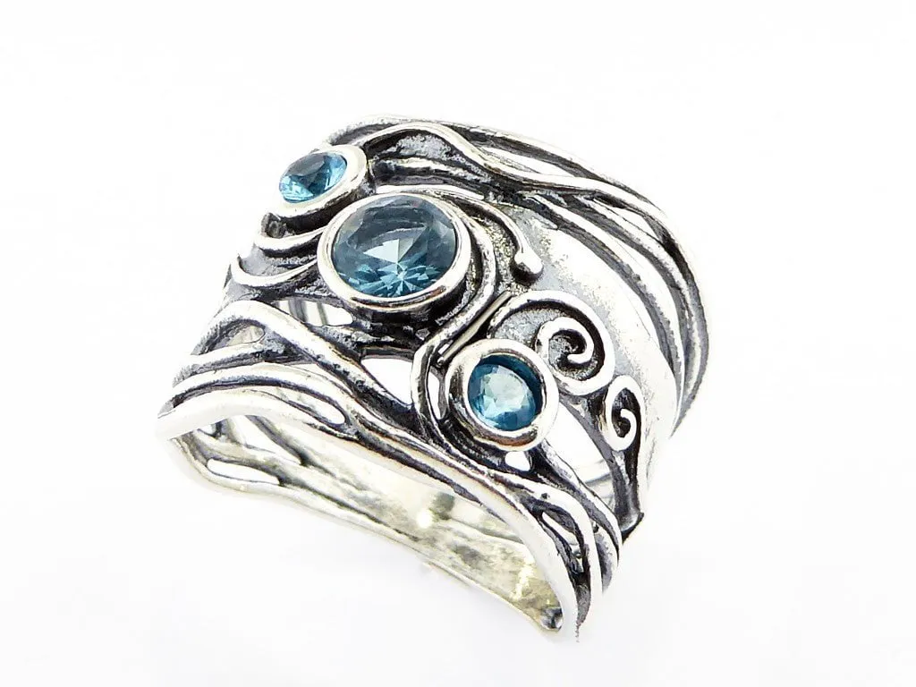 Silver rings for sale. Band rings for women. Set Blue Topaz, sterling 925 rings.