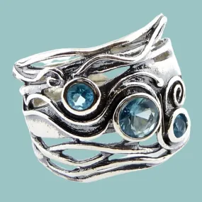 Silver rings for sale. Band rings for women. Set Blue Topaz, sterling 925 rings.