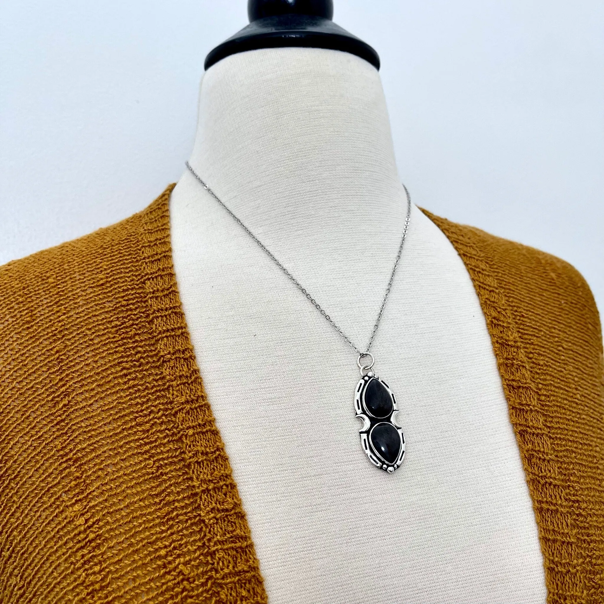 Silver Sheen Obsidian Mystic Moon Crystal Statement Necklace in Sterling Silver / Designed by FOXLARK Collection