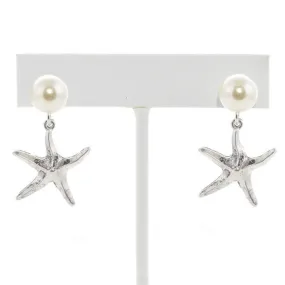 Silver Starfish and Pearl Stud Earrings