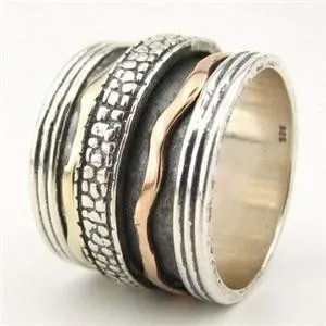 Spinner ring handcrafted in Israel, silver and gold