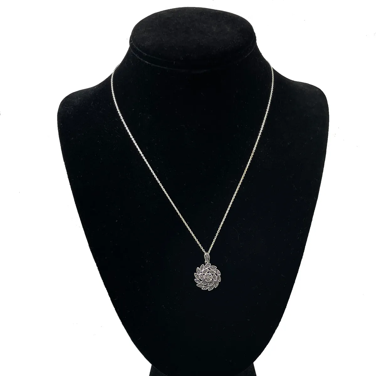 Sterling Silver Marcasite Pendant Necklace