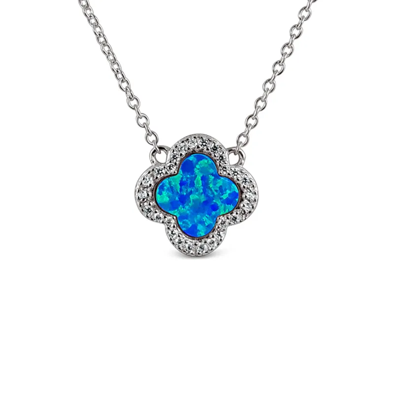 Sterling Silver Opal Blue Clover Pendent