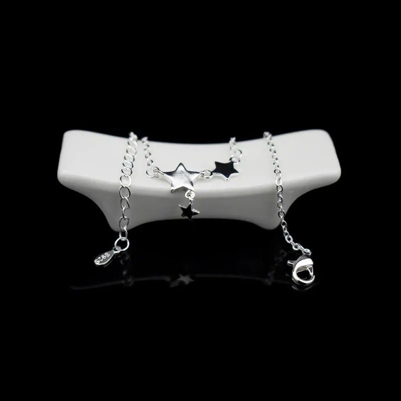 Sterling Silver Simple Charm Three Star Anklet For Women