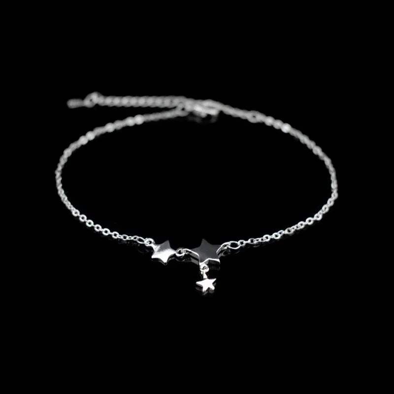 Sterling Silver Simple Charm Three Star Anklet For Women