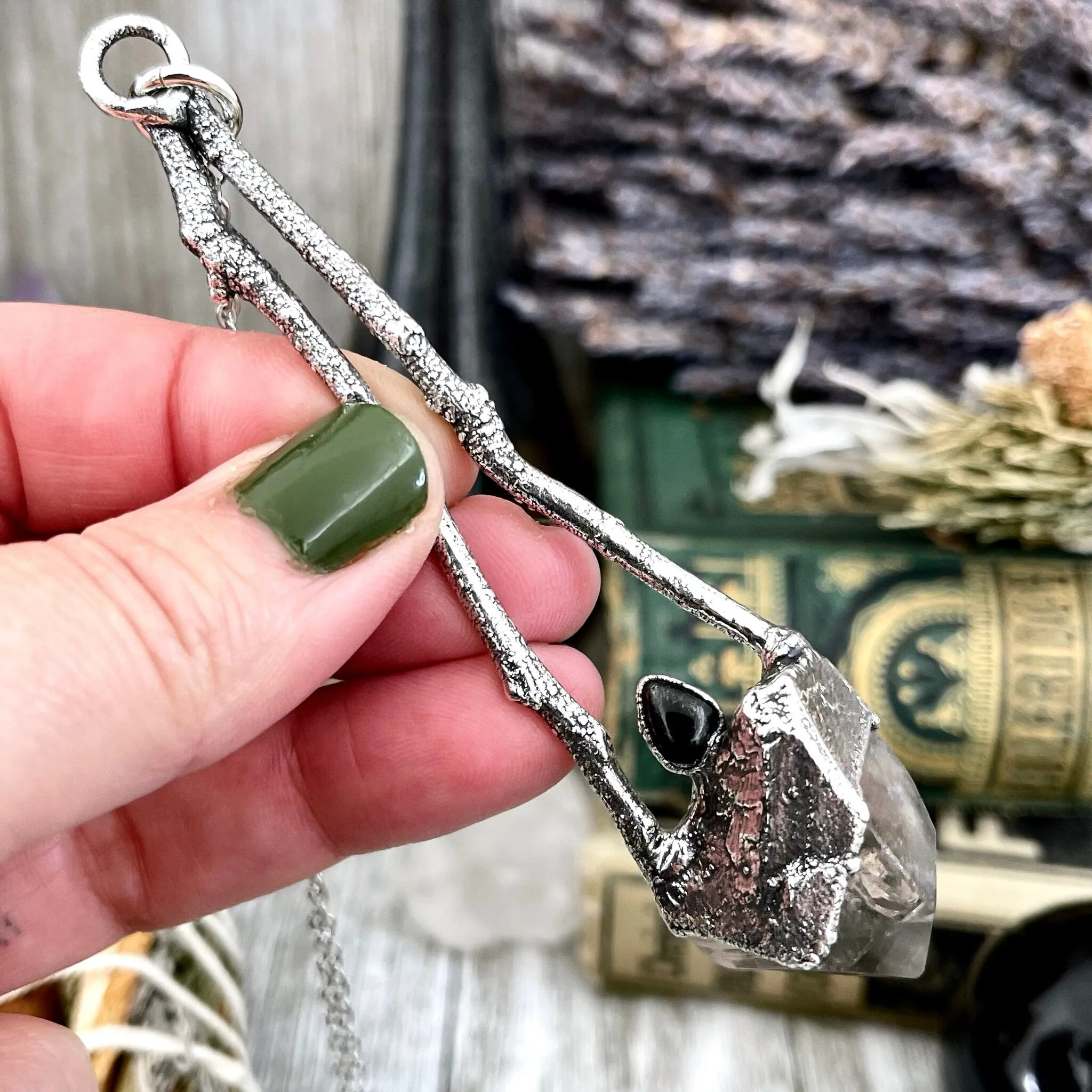 Sticks & Stones Collection- Smokey Quartz and Black Onyx Necklace in Fine Silver /