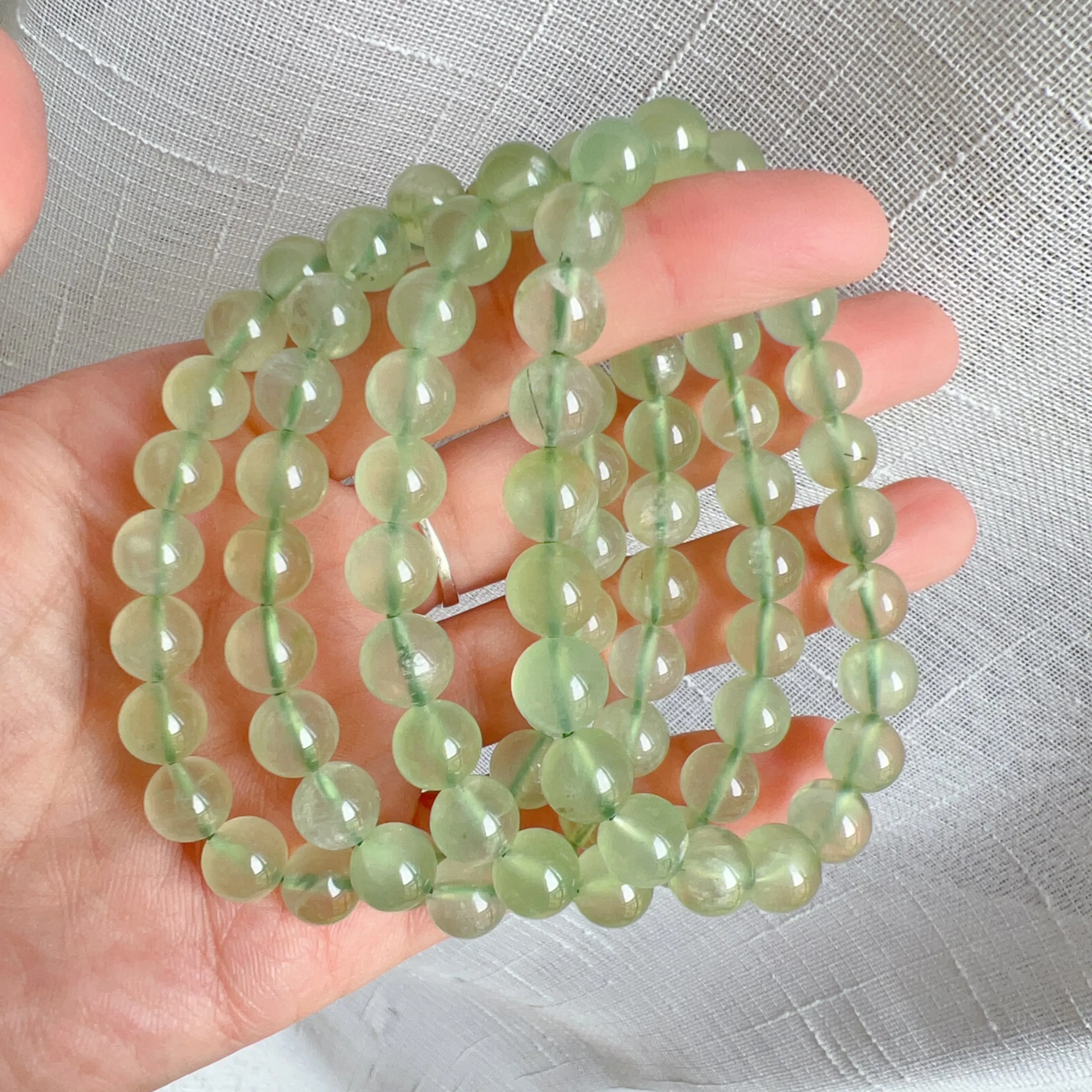 Stone of Hope Best Green Color Prehnite Bracelet 8.7mm Natural Heart Chakra Healing Stone