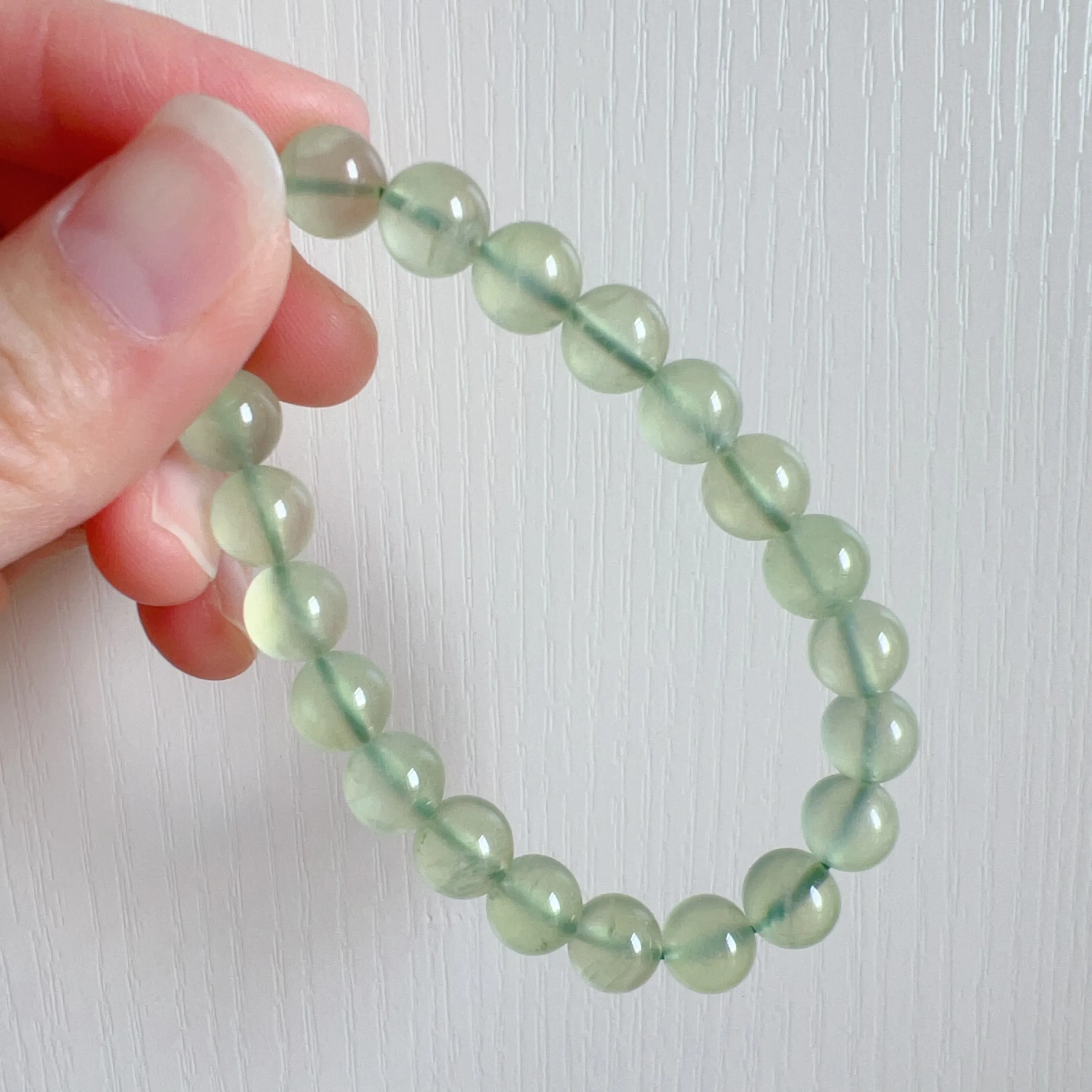 Stone of Hope Best Green Color Prehnite Bracelet 8.7mm Natural Heart Chakra Healing Stone