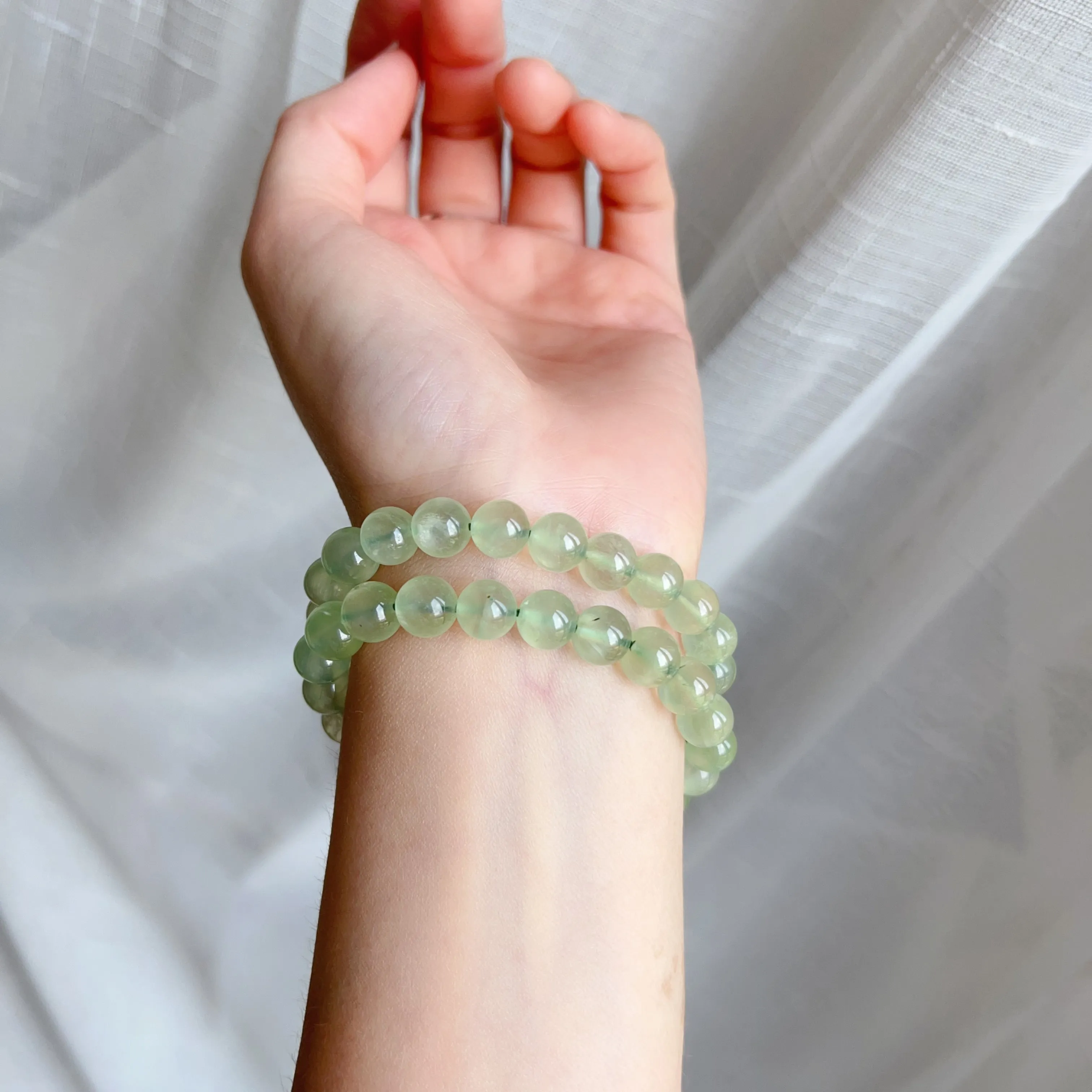 Stone of Hope Best Green Color Prehnite Bracelet 8.7mm Natural Heart Chakra Healing Stone