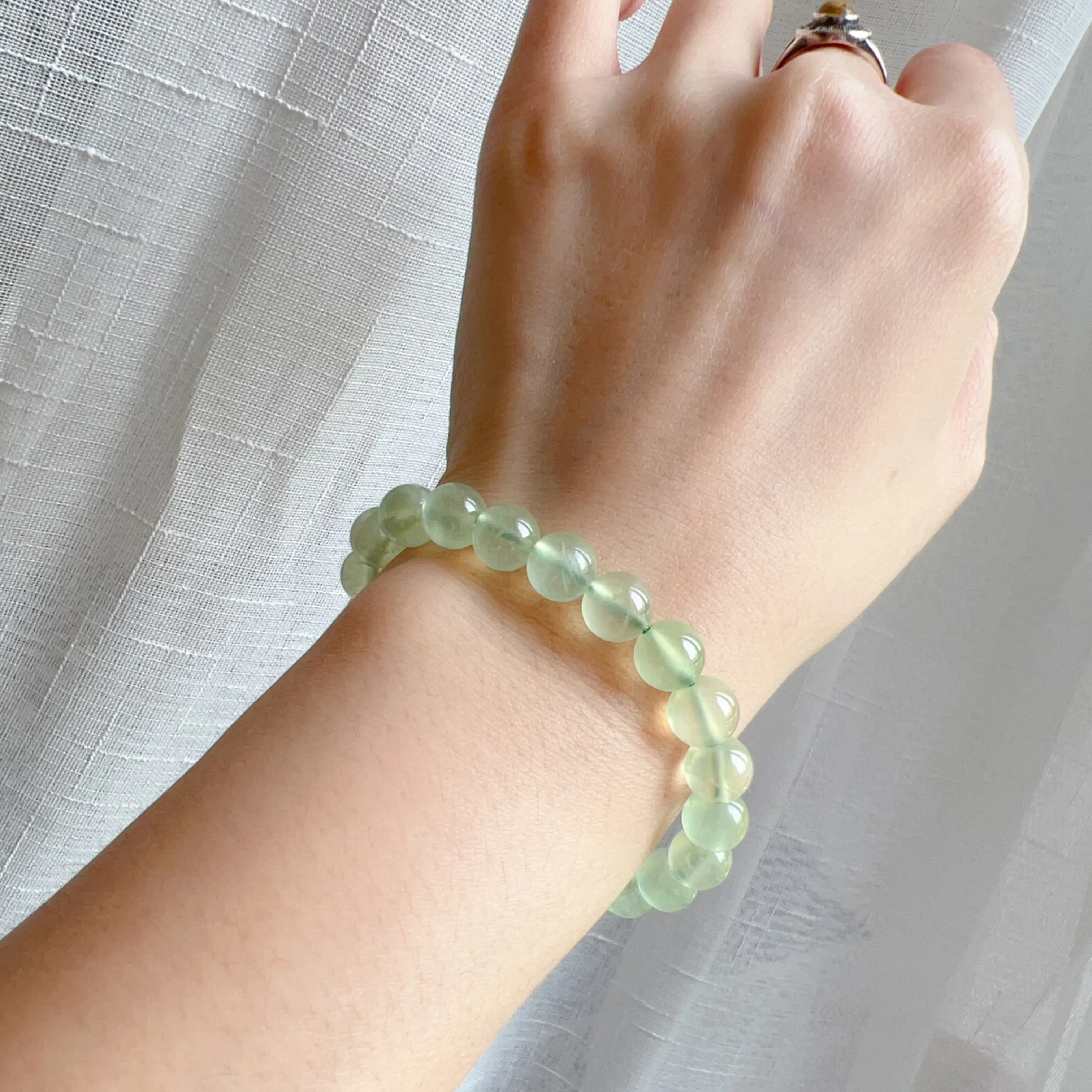 Stone of Hope Best Green Color Prehnite Bracelet 8.7mm Natural Heart Chakra Healing Stone