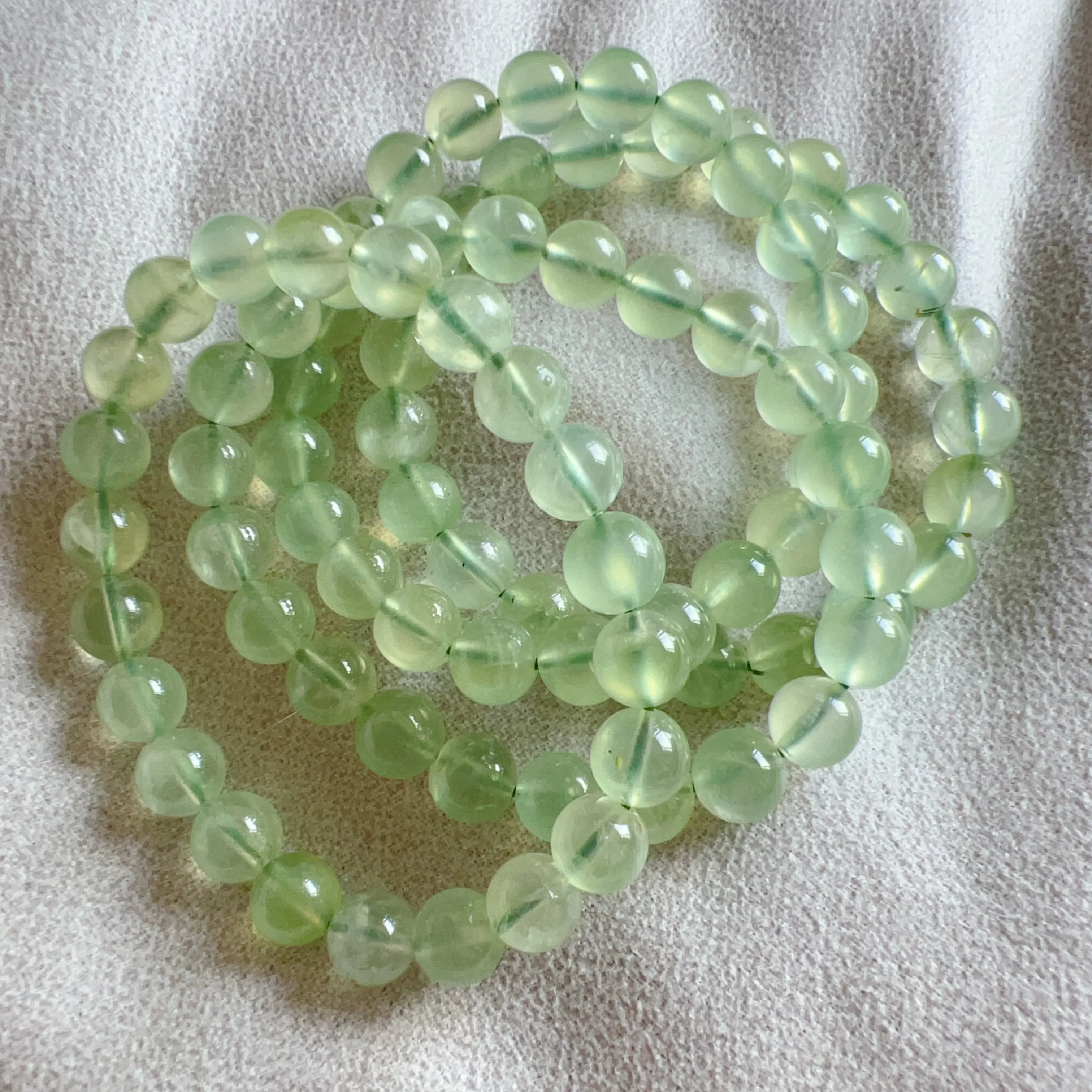 Stone of Hope Best Green Color Prehnite Bracelet 8.7mm Natural Heart Chakra Healing Stone