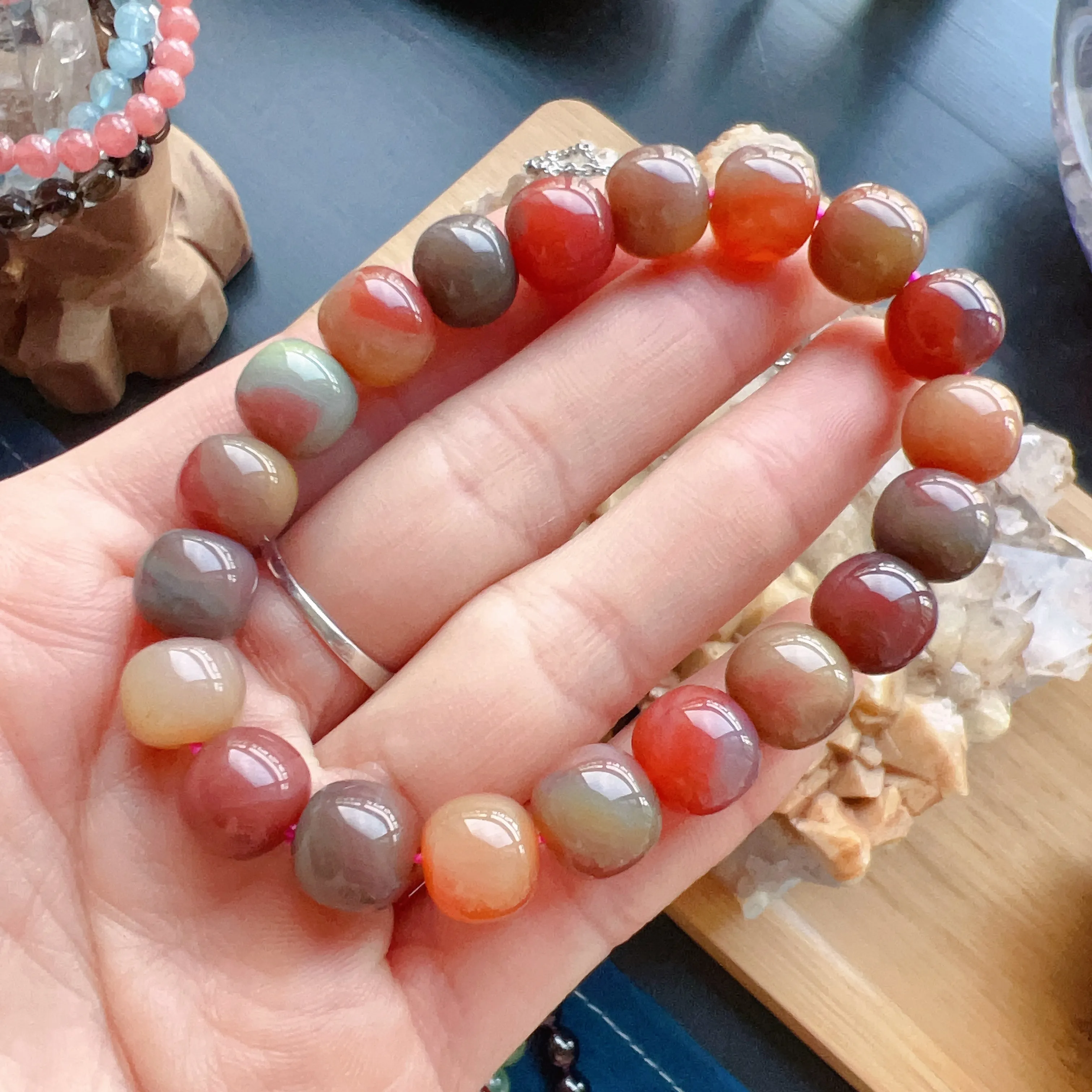 Stone of Strength 10.4x9.4mm High-quality Natural Assorted Color Yanyuan Agate Bracelet BR175-8