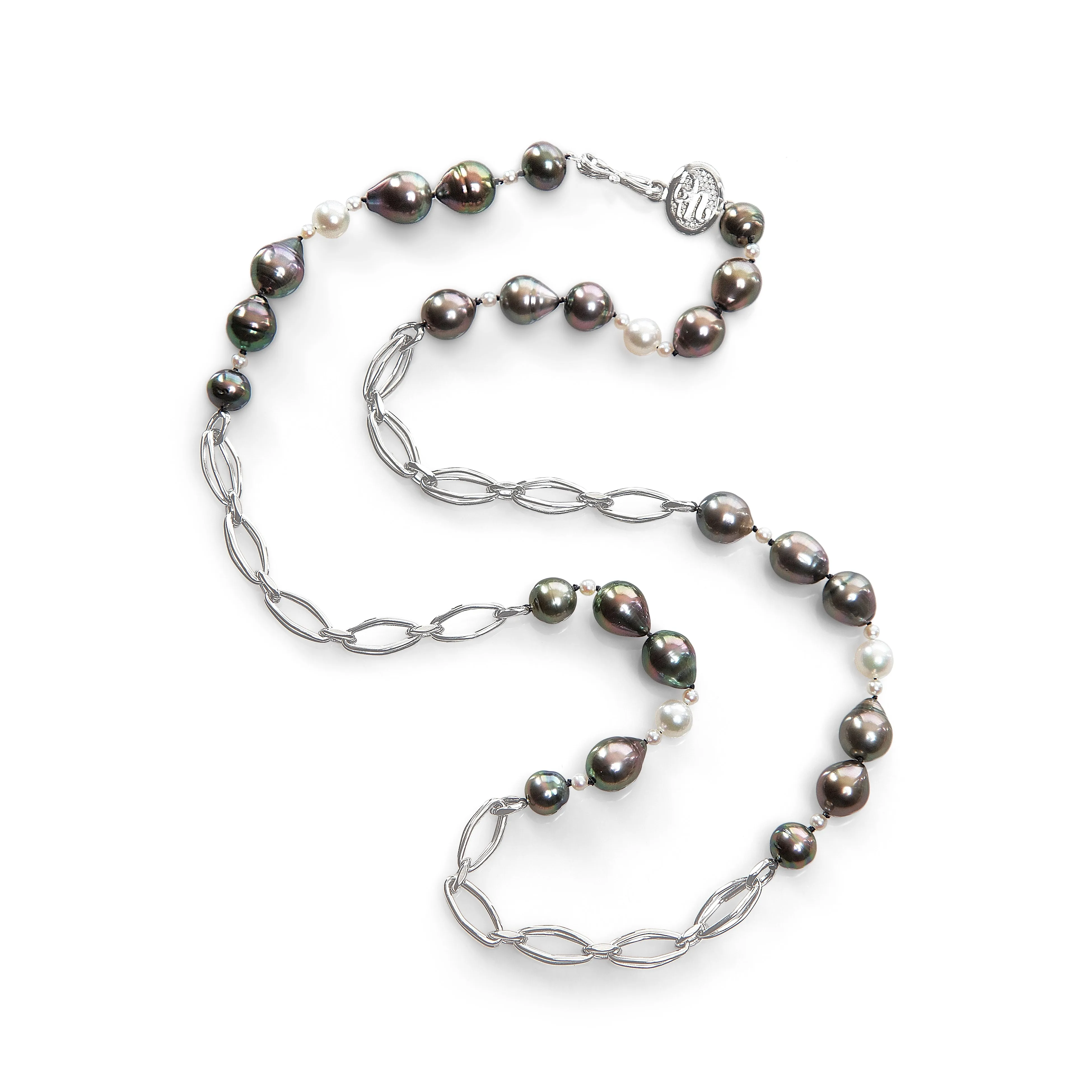 Tahitian and Akoya Pearl Sections Alternate With White Gold Chain