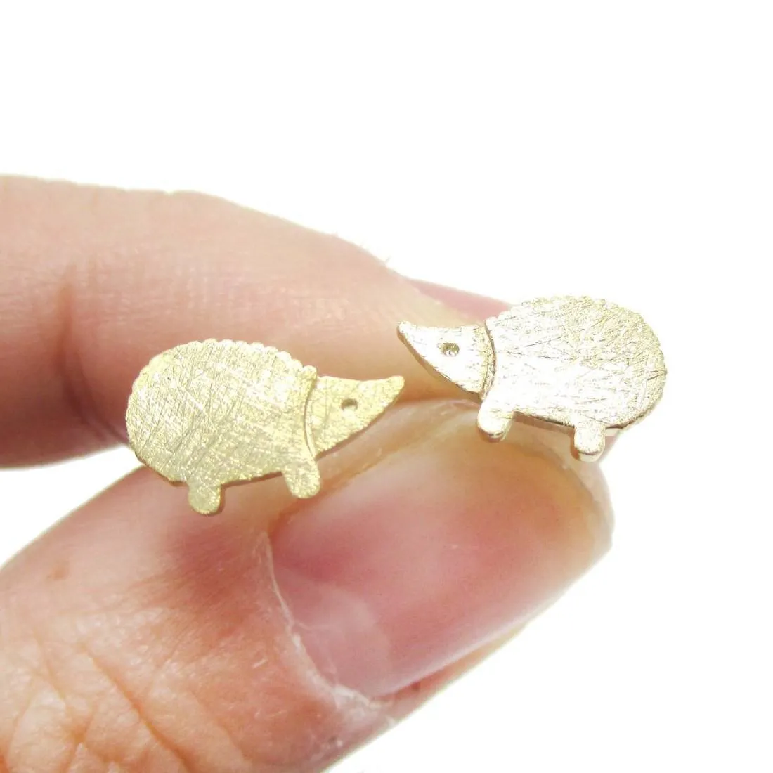 Tiny Hedgehog Animal Shaped Stud Earrings in Gold | DOTOLY