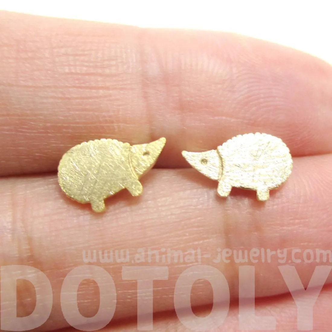 Tiny Hedgehog Animal Shaped Stud Earrings in Gold | DOTOLY