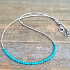 Tiny Turquoise Necklace, Turquoise Silver Layering Necklace, Minimalist Silver Necklace, Tiny Beaded Necklace, Silver Bead Jewelry