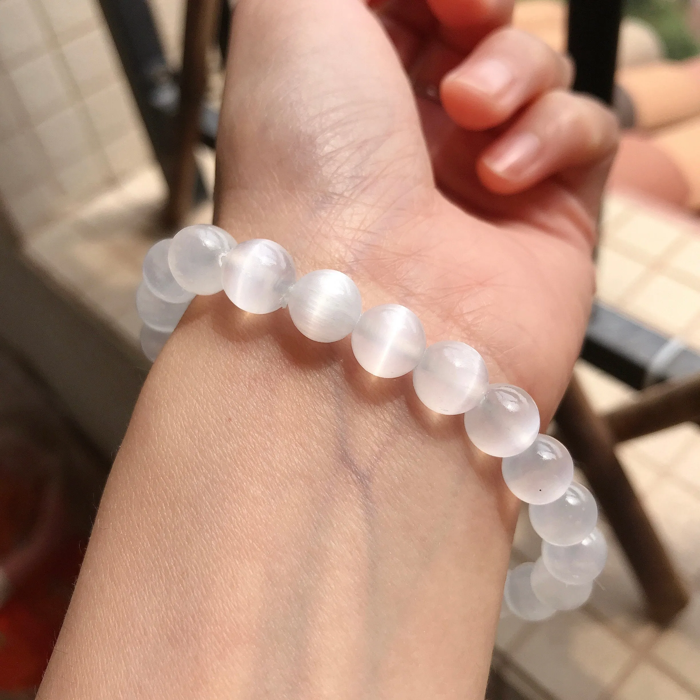 Top Grade Natural Selenite Bracelet Strong Cateye from Morocco | Self-cleansing Calming | 7th Crown Chakra Reiki Healing Jewelry