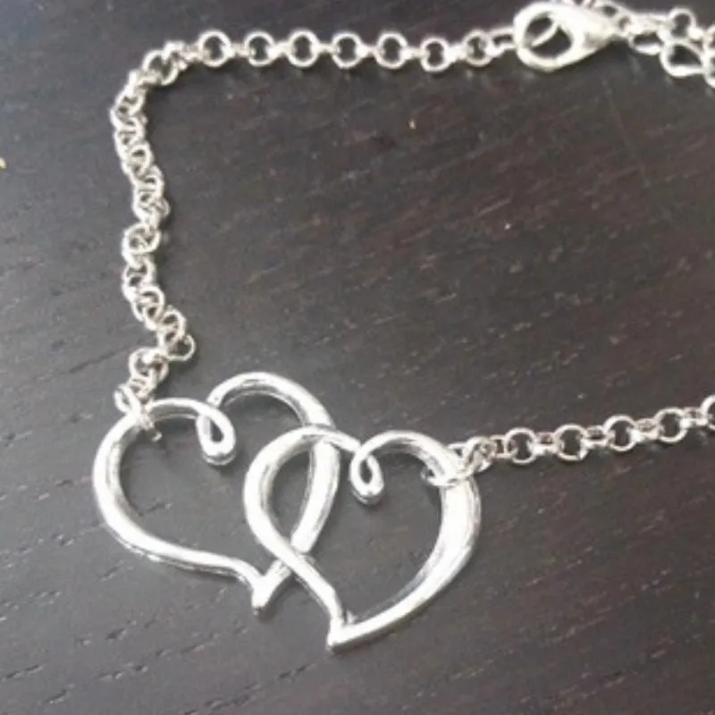 Two Hearts As One Silver Anklet