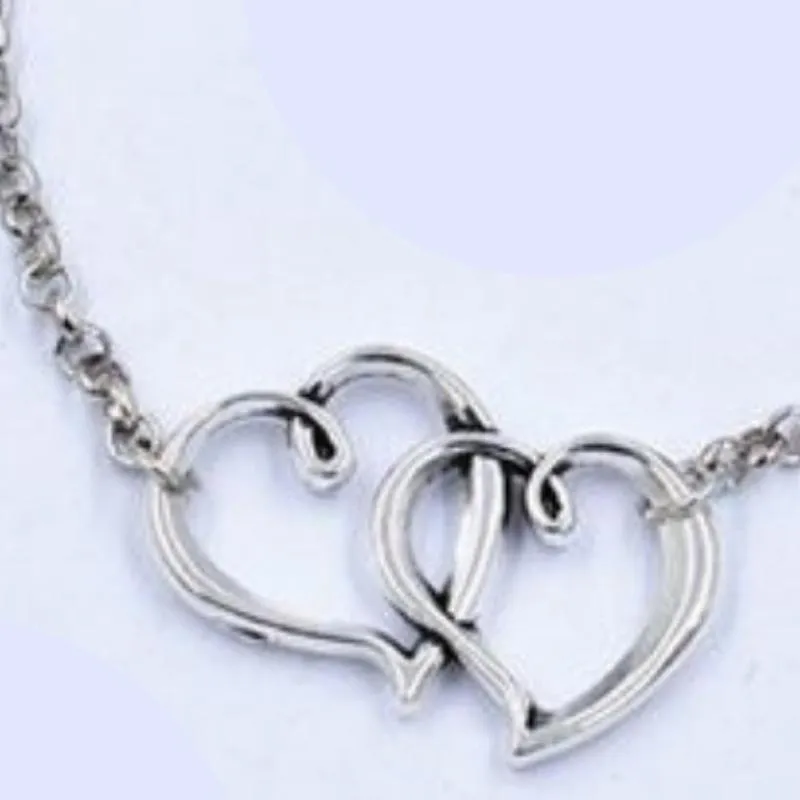 Two Hearts As One Silver Anklet