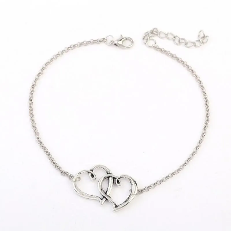 Two Hearts As One Silver Anklet