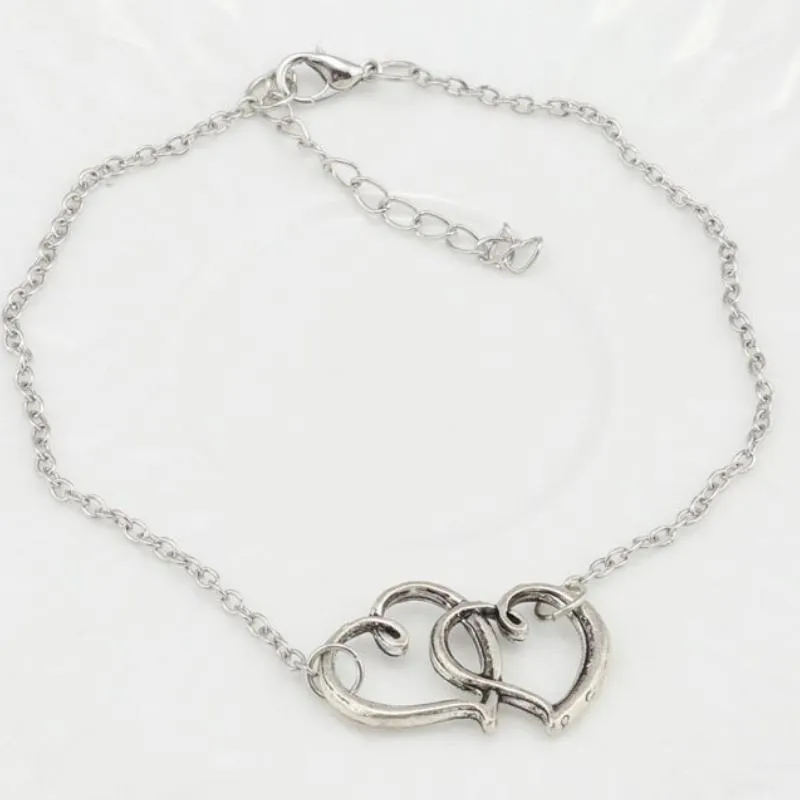 Two Hearts As One Silver Anklet