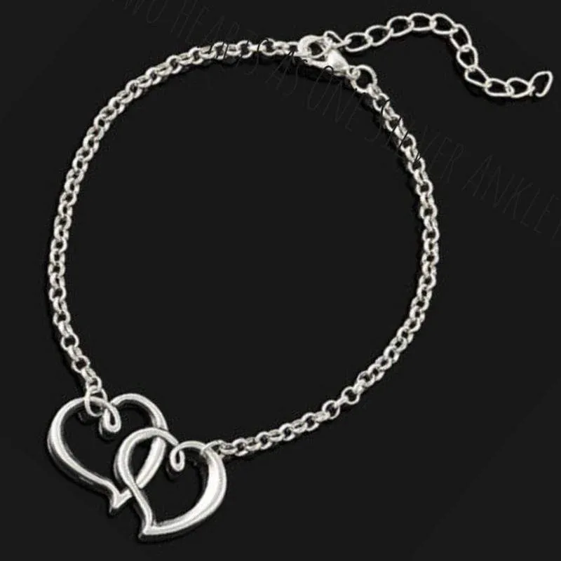 Two Hearts As One Silver Anklet