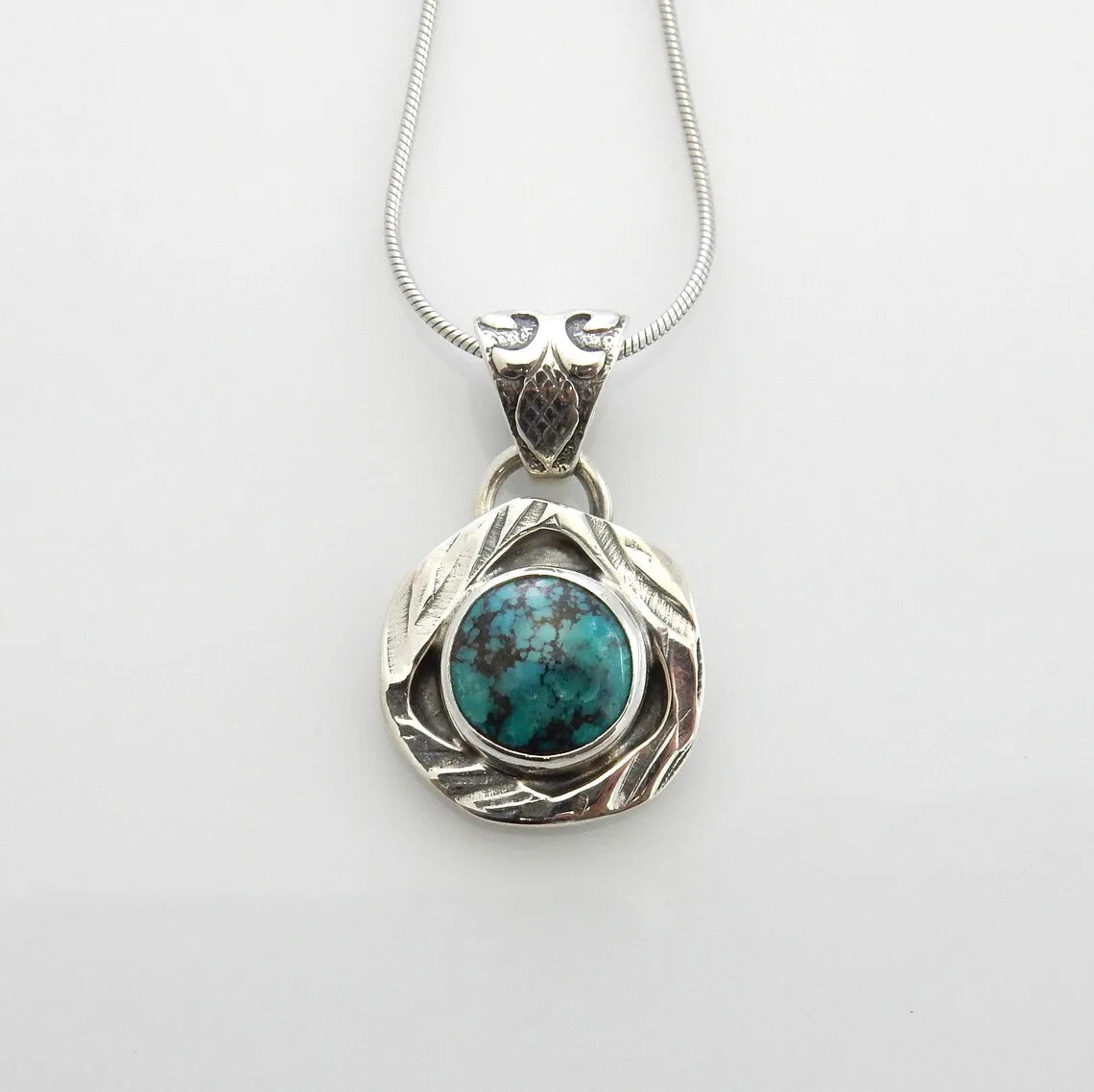 Unique Silver Spiderweb Blue Turquoise Pendant