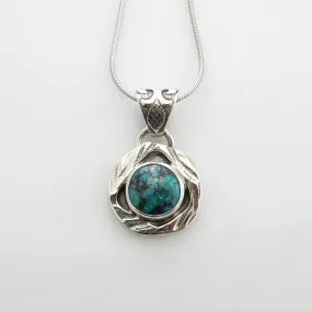 Unique Silver Spiderweb Blue Turquoise Pendant