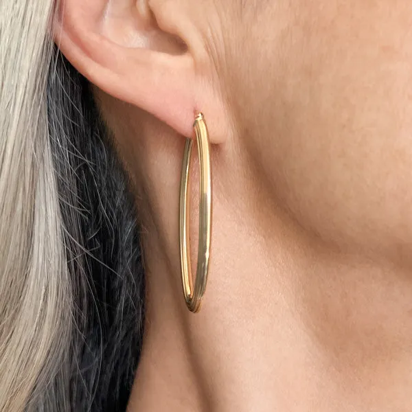 Vintage Ridged Elongated Hoop Earrings