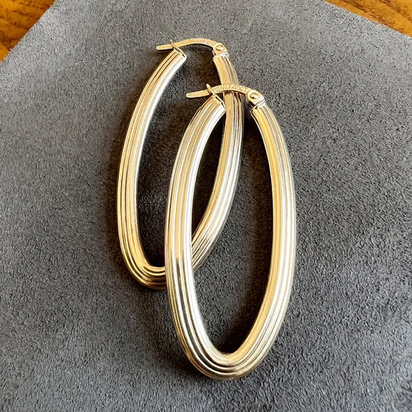 Vintage Ridged Elongated Hoop Earrings