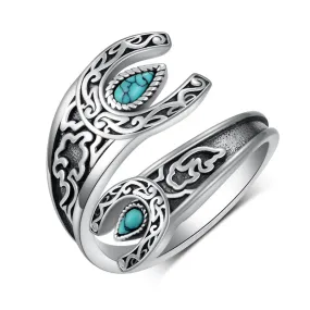 Western Turquoise Spoon Ring 925 Sterling Silver Vintage Thumb Ring Western Thumb Ring for Women Girls